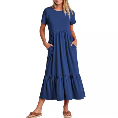 Robe Décontractée Femme Col Rond à Volants