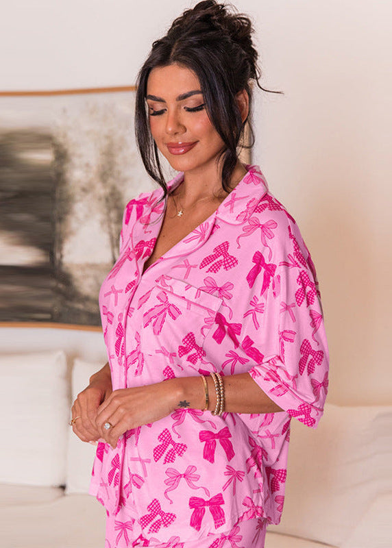 Pyjama Deux Pièces Nœud Rose