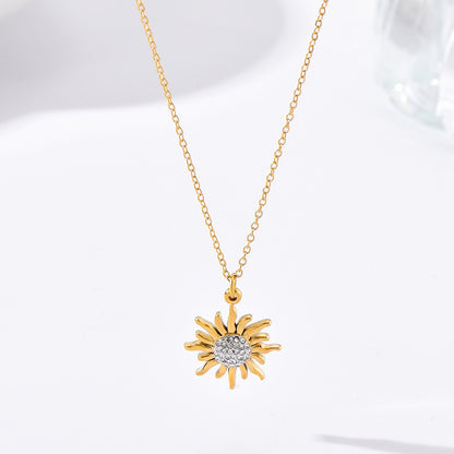 Pendentif tournesol acier doré 14K