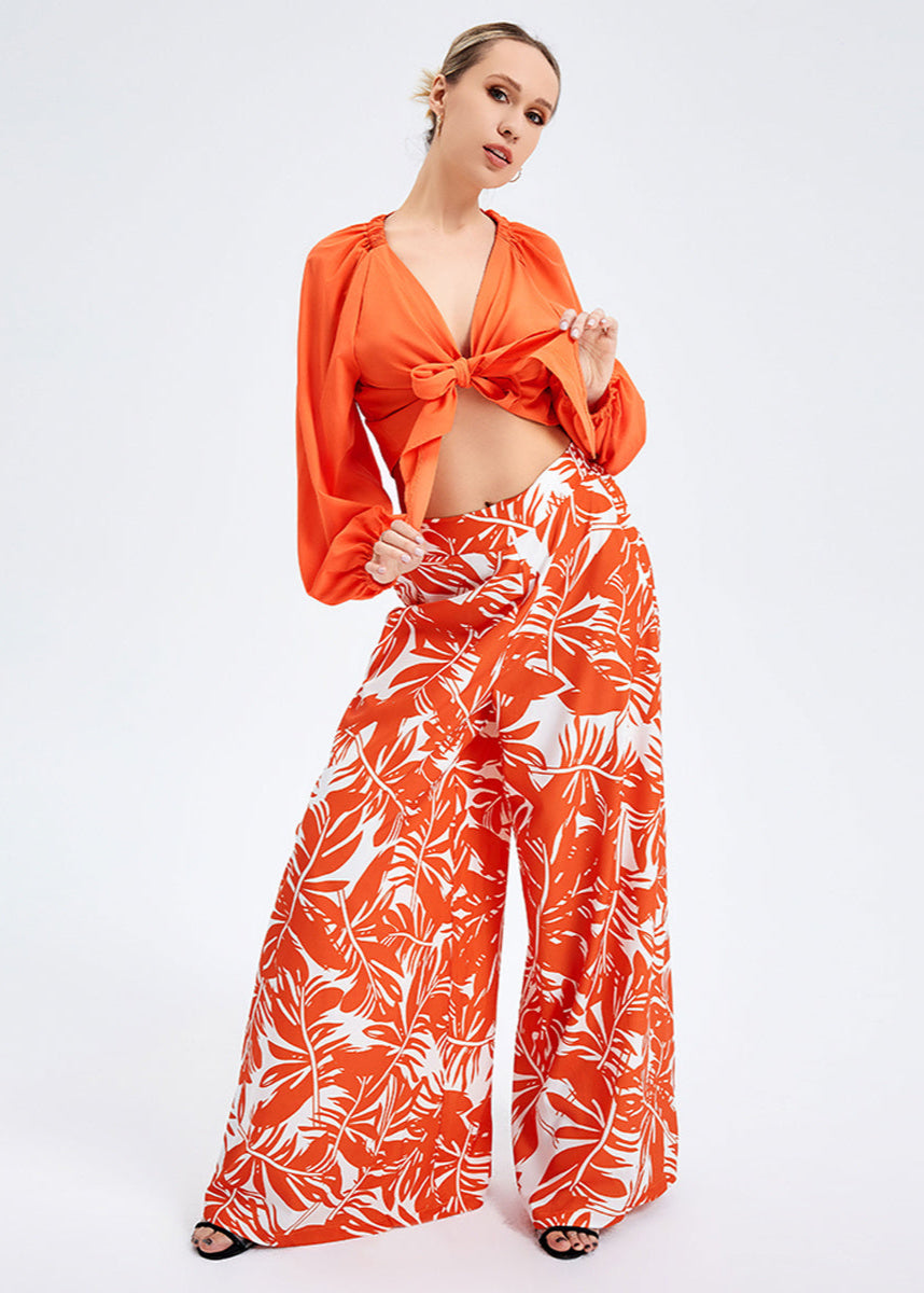 Ensemble Femme 2 Pièces – Haut Noué & Pantalon Imprimé