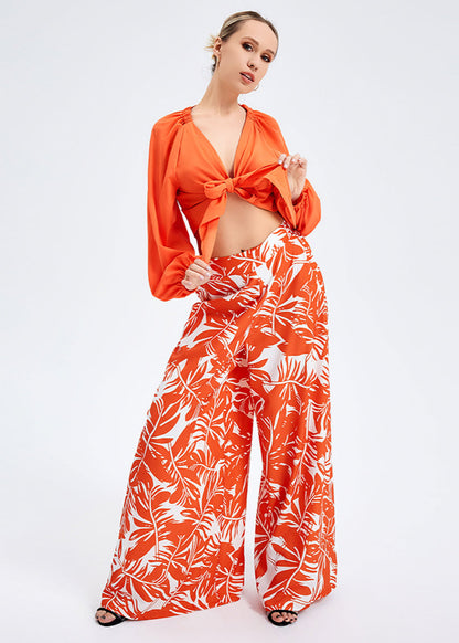 Ensemble Femme 2 Pièces – Haut Noué & Pantalon Imprimé