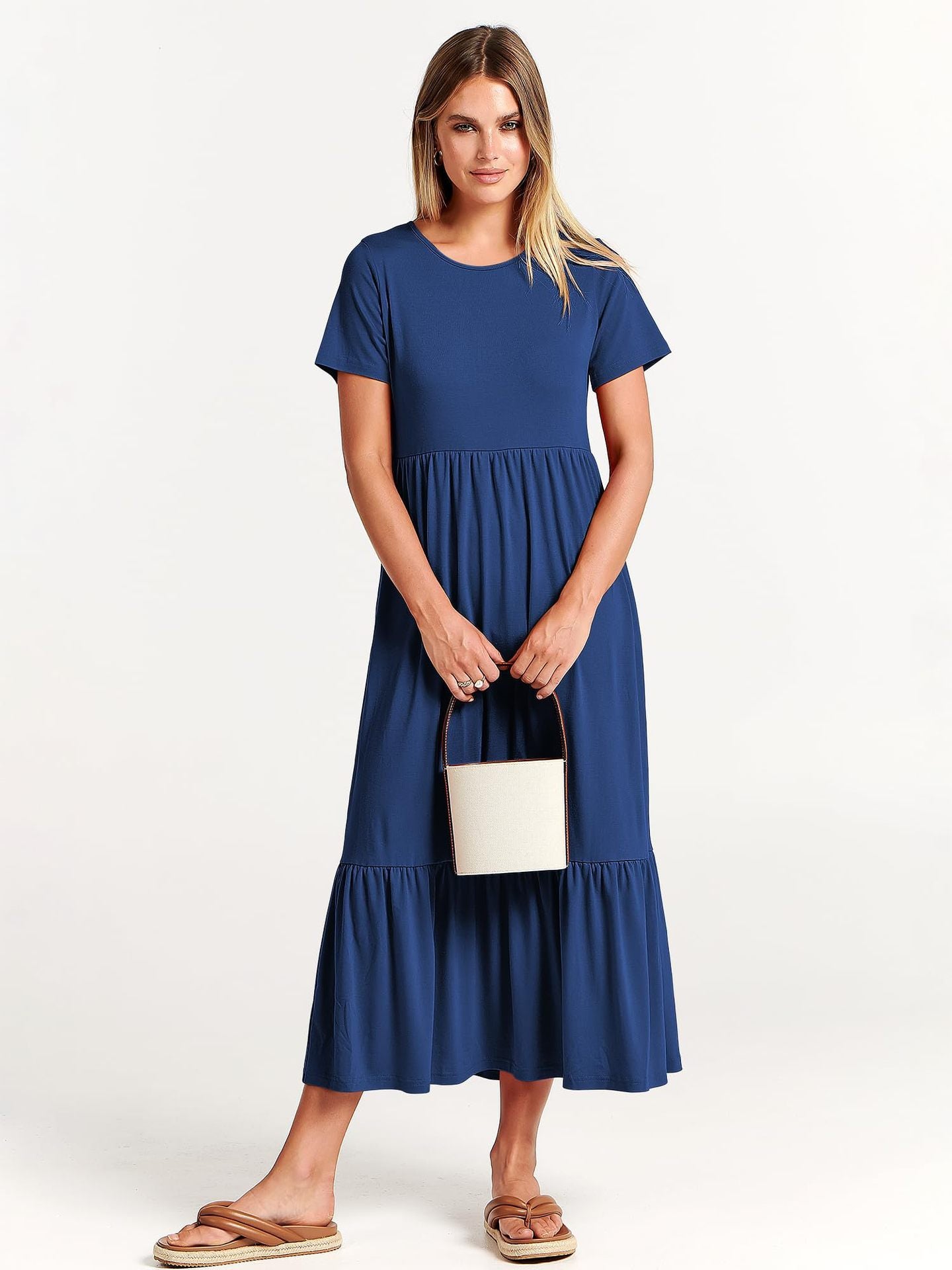 Robe Décontractée Femme Col Rond à Volants