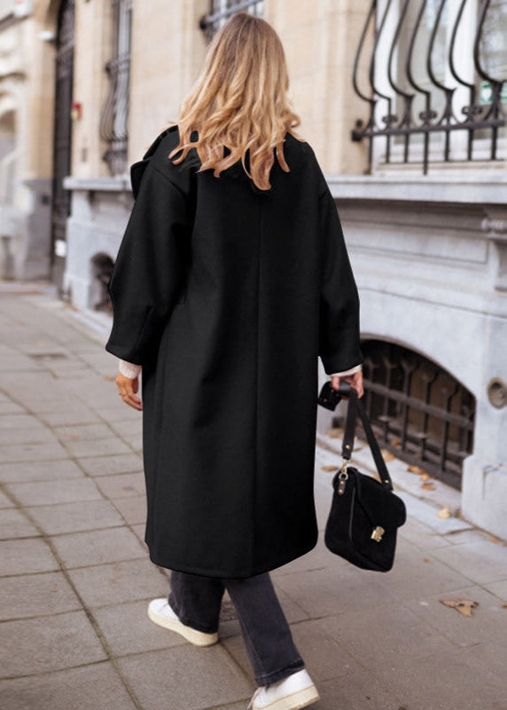 Manteau long noir col tailleur