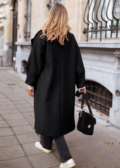 Manteau long noir col tailleur