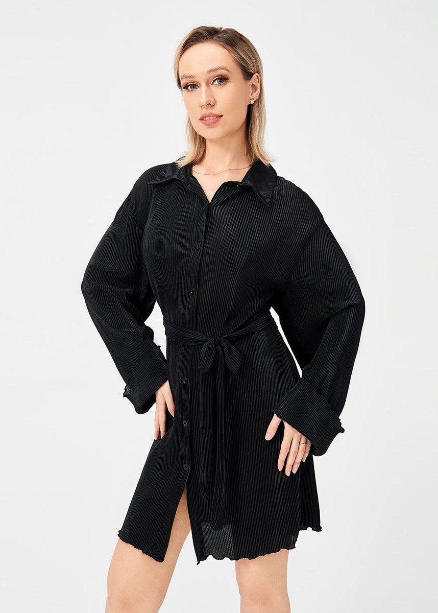 Chemise Plissée Décontractée avec Ceinture