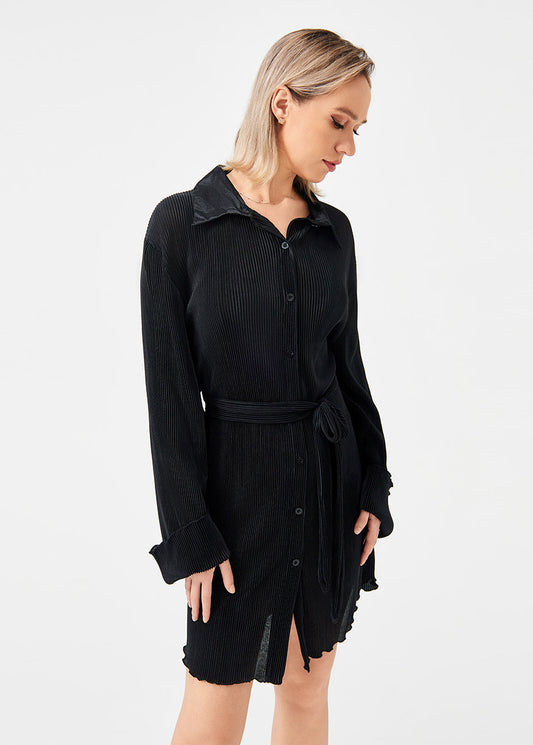 Chemise Plissée Décontractée avec Ceinture