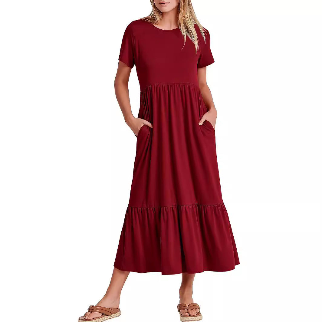 Robe Décontractée Femme Col Rond à Volants