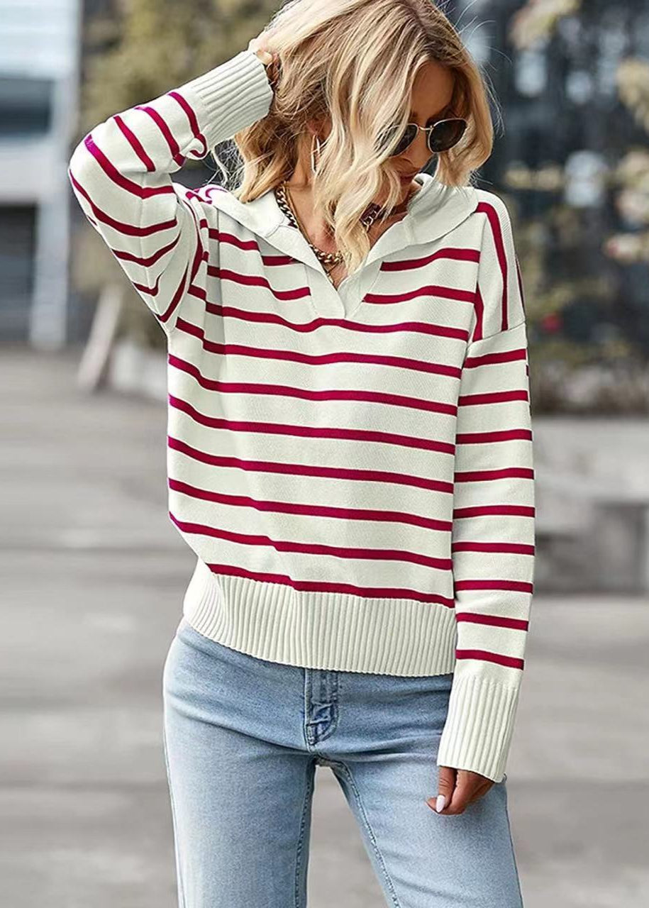 Pull Rayé Femme Col Chemise – Look Décontracté Chic