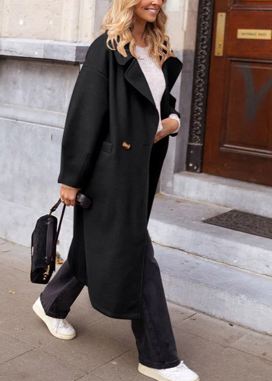 Manteau long noir col tailleur