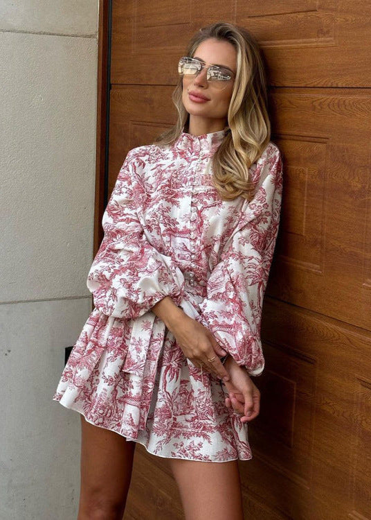 Robe courte imprimée manches bouffantes