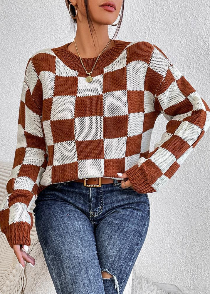 Pull ample à carreaux chics