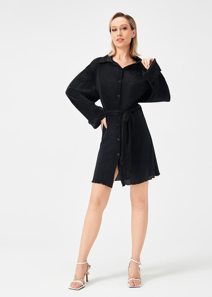 Chemise Plissée Décontractée avec Ceinture