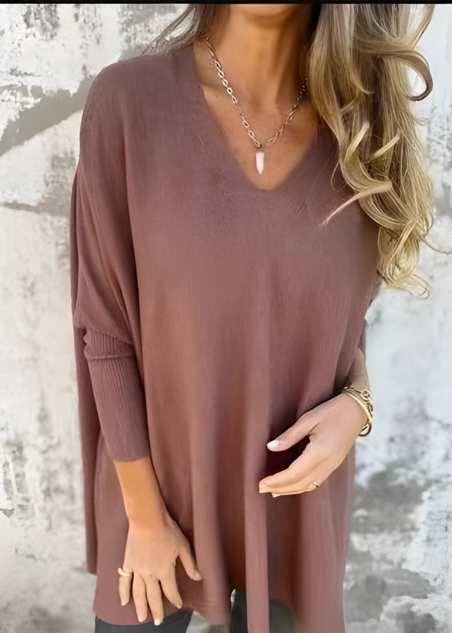 Pull long V-cou oversize automne